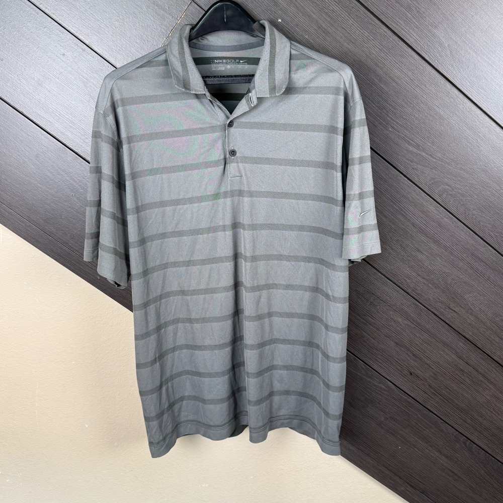 Nike Golf Men's XL Dri-FIT Striped Performance Polo Shirt Gray Athletic Sporty